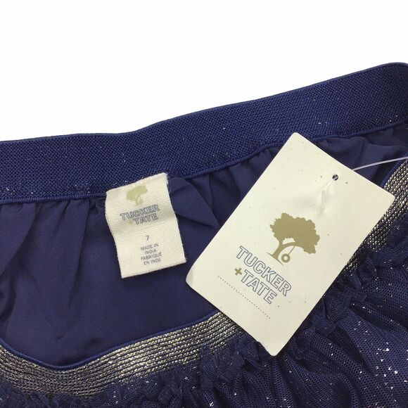 Nordstrom Tucker & Tate Sparkle Metallic Tutu Pull-On Skirt Navy & Gold Girl's 7 - Picture 4 of 4